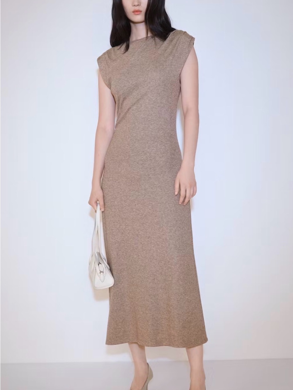 Mango Taupe Sleeveless Knit Midi Dress